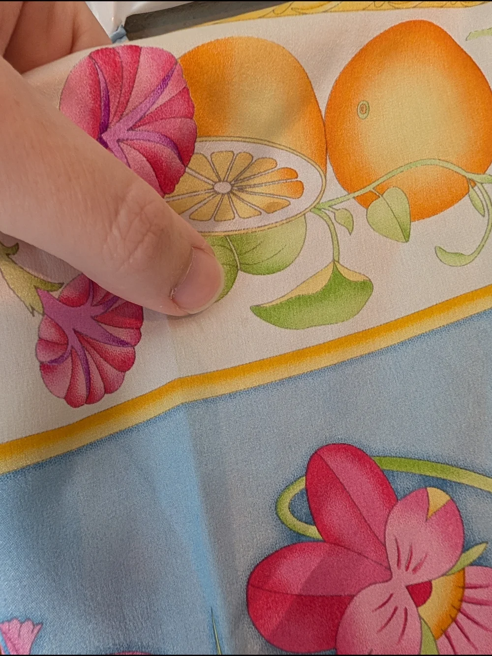 Carlisle Blue Floral Silk Scarf with Pink, Purple, Green & Yellow Accents